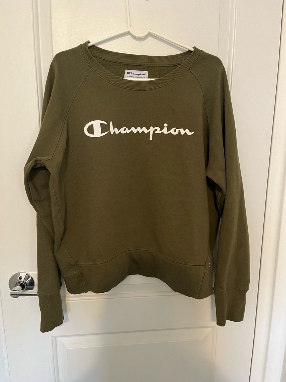 Champion Olive Green Logo Crewneck Sweatshirt